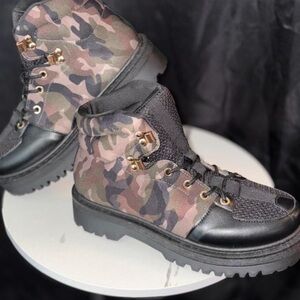 Steve Madden Camouflage Combat Boots with Black and Gold Details
